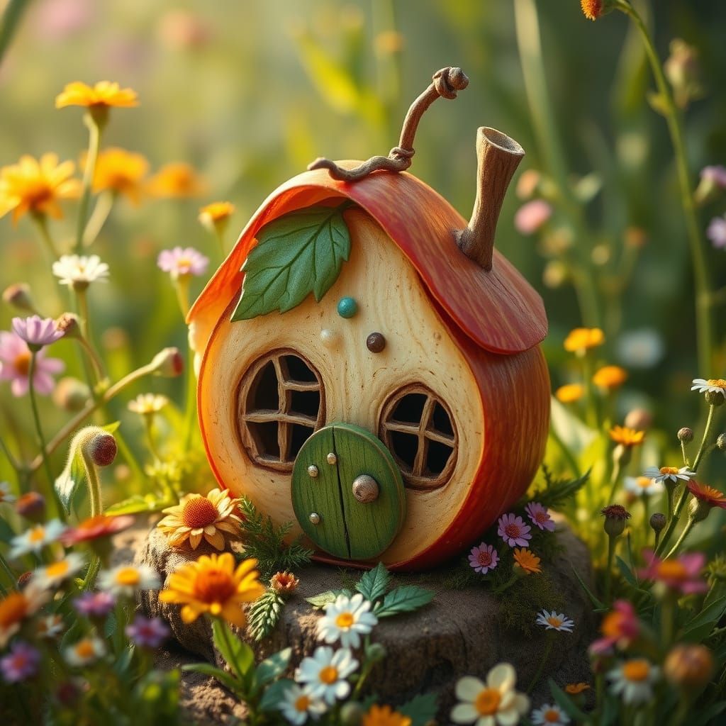 Whimsical Fairy House Amidst Blooming Wildflowers