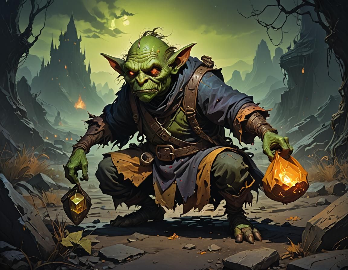 Dark Fantasy Goblin Absorbs Colors from Eerie Landscape