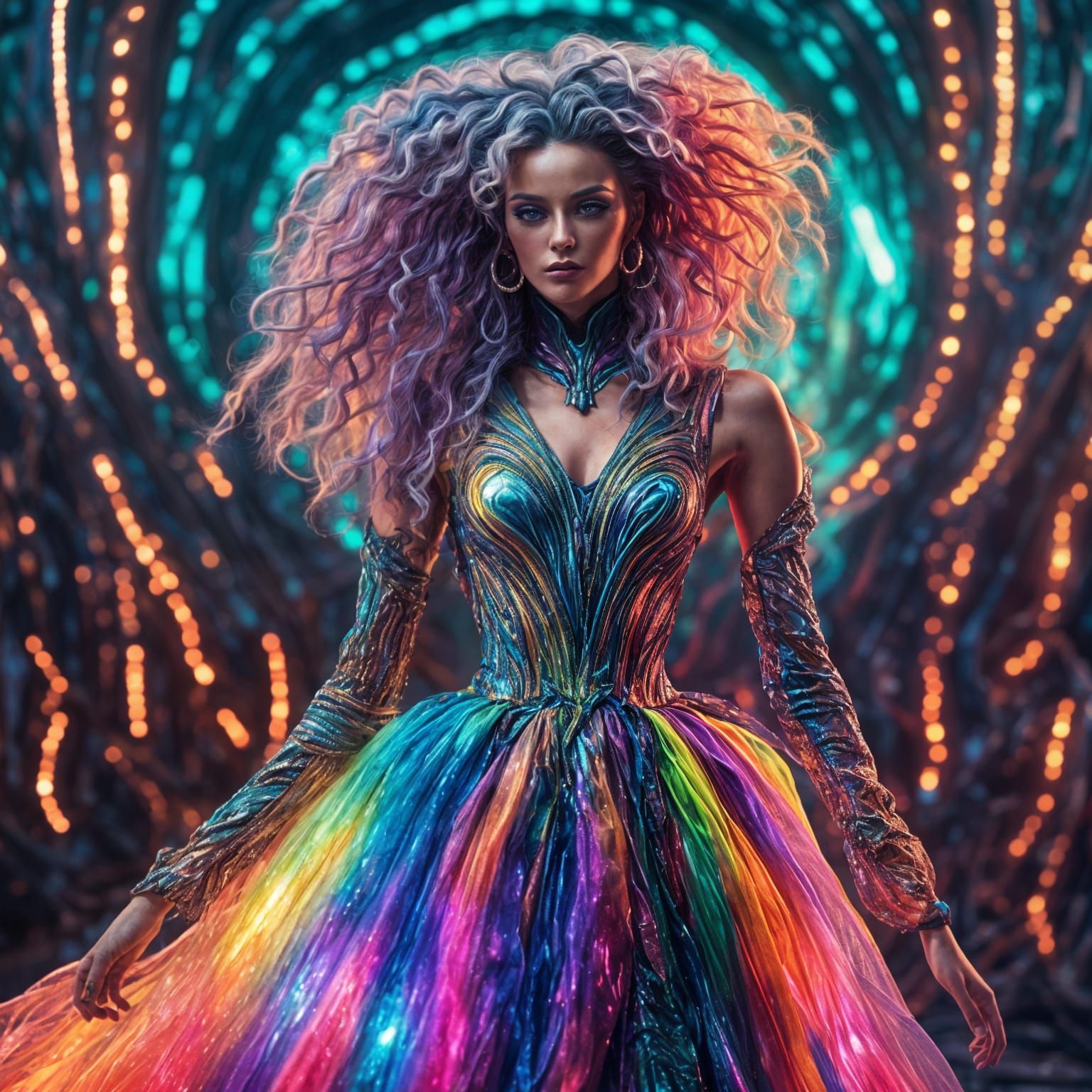 Alien Haute Couture Fashion with Rainbow Hair