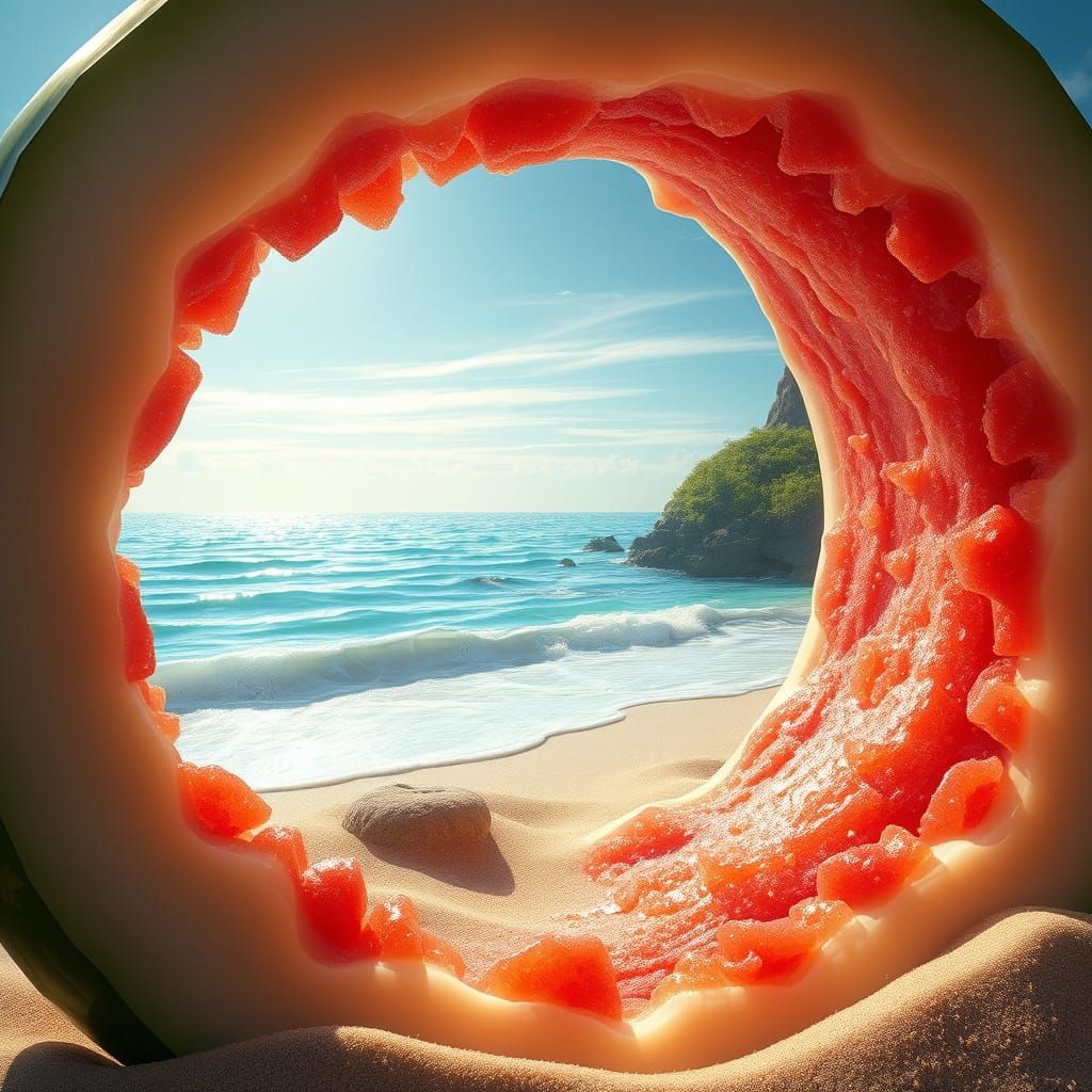 Surreal Watermelon Paradise Transformed into Idyllic Beach S...