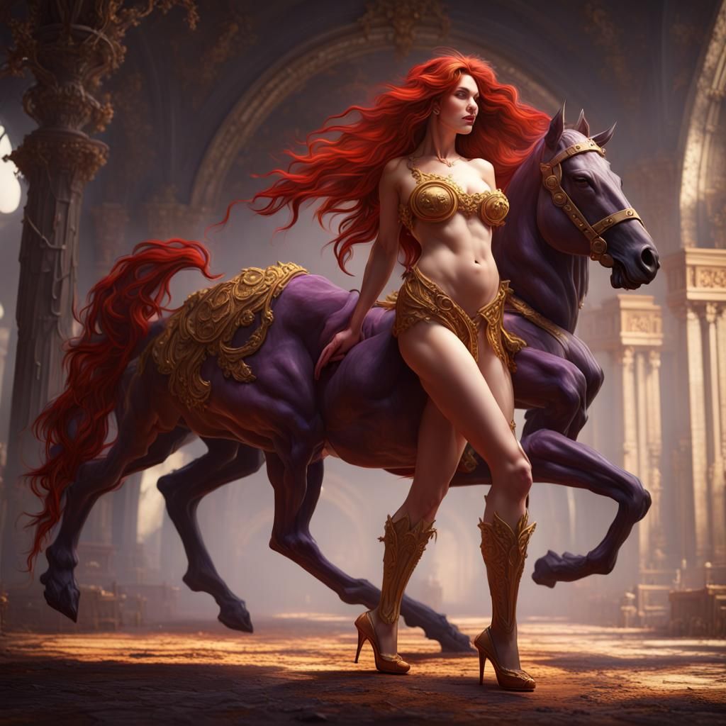 Fantasy Centaur with Red Hair, Dark Fantasy Concept Art