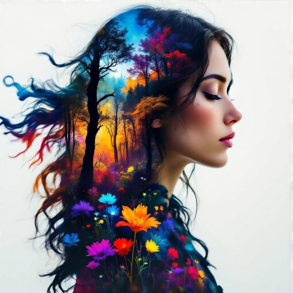 Calm and Vibrant Double Exposure Portrait in Street Art Styl...