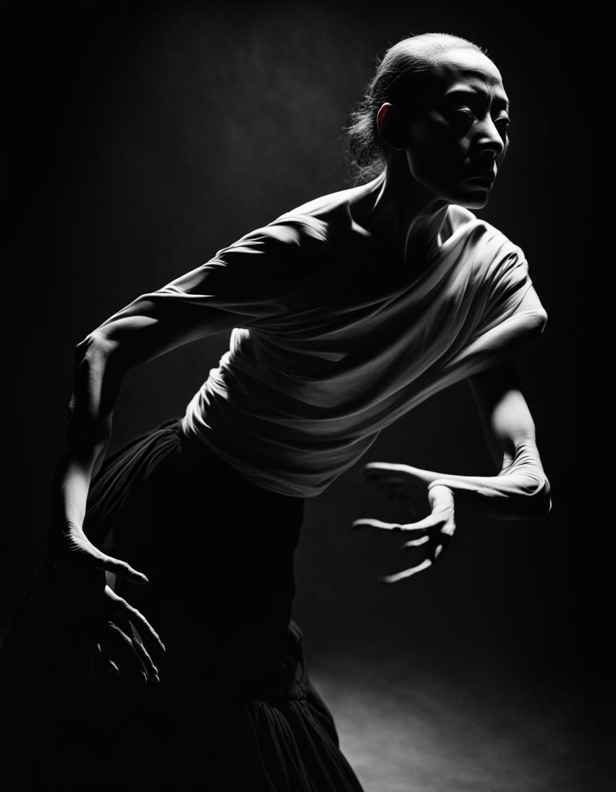 Surreal Butoh Dancer in Dramatic Gesture