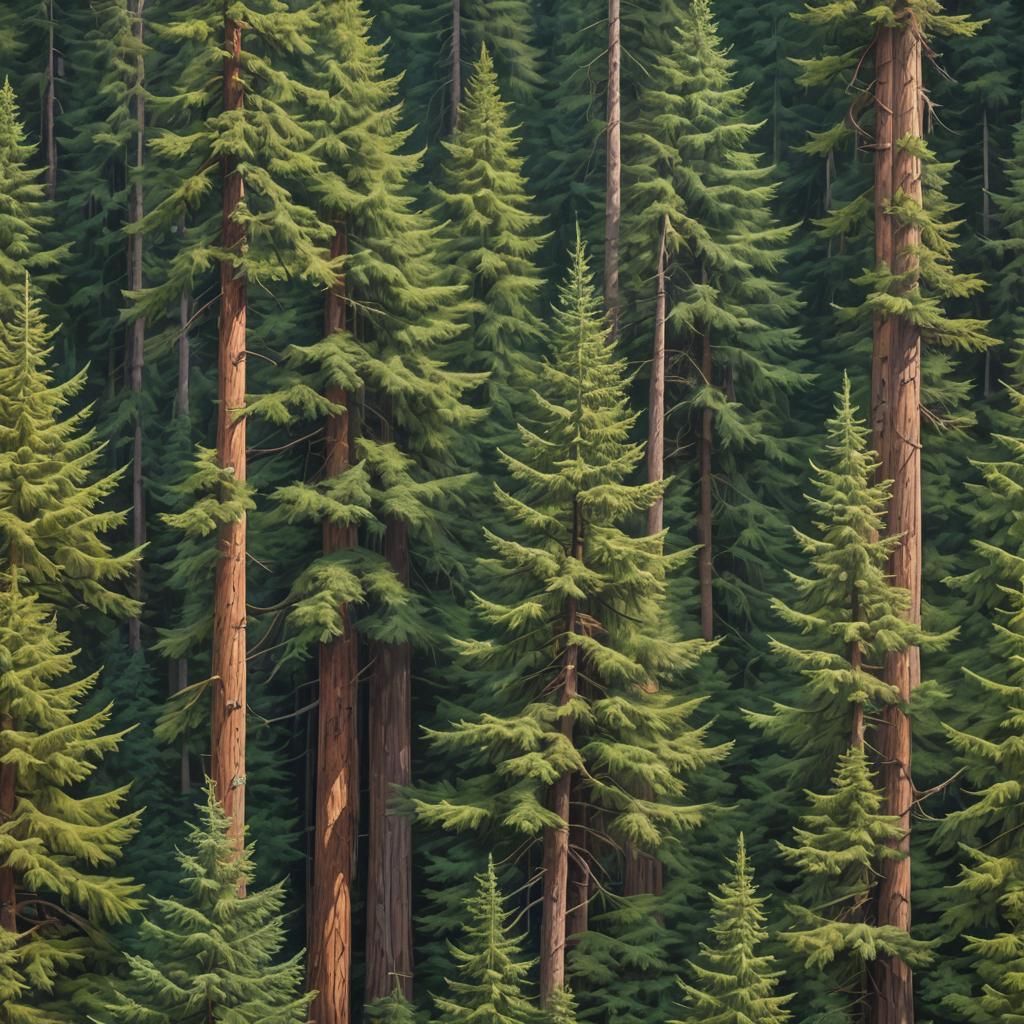 Hyperrealistic Douglas Firs and Cedars in Washington State