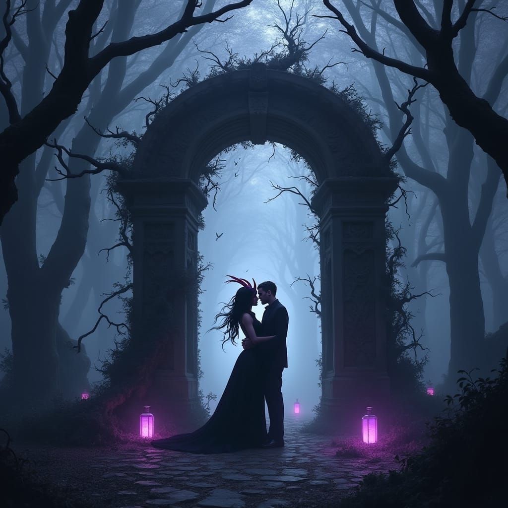 Gothic Demon Couple in Enchanted Forest