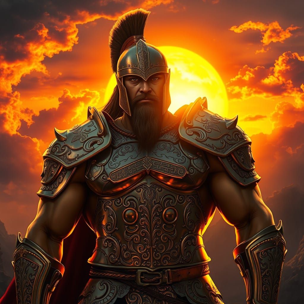 Majestic Warrior Illuminated by Fiery Sunset