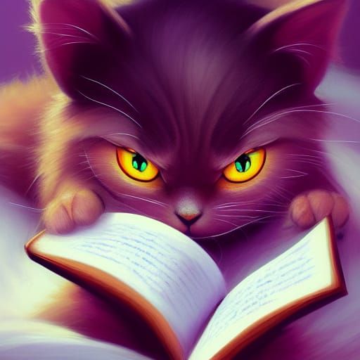 Halloween Cat Reading: Surreal Anime-Inspired Art