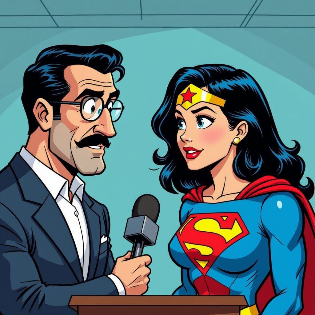 Cartoon Interview with Wonder Woman and Superman