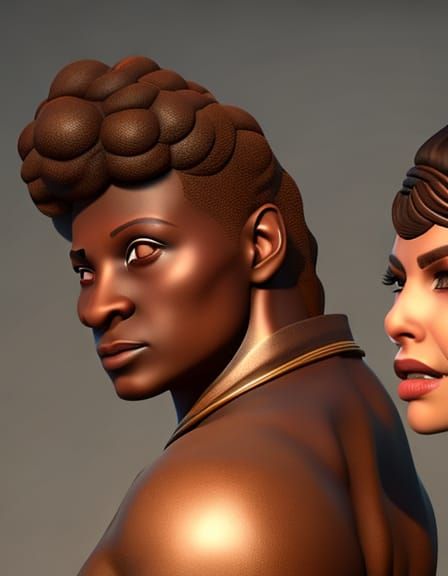 Male & Female Chisel Chest, brown eyes, full lips. Curly wav...