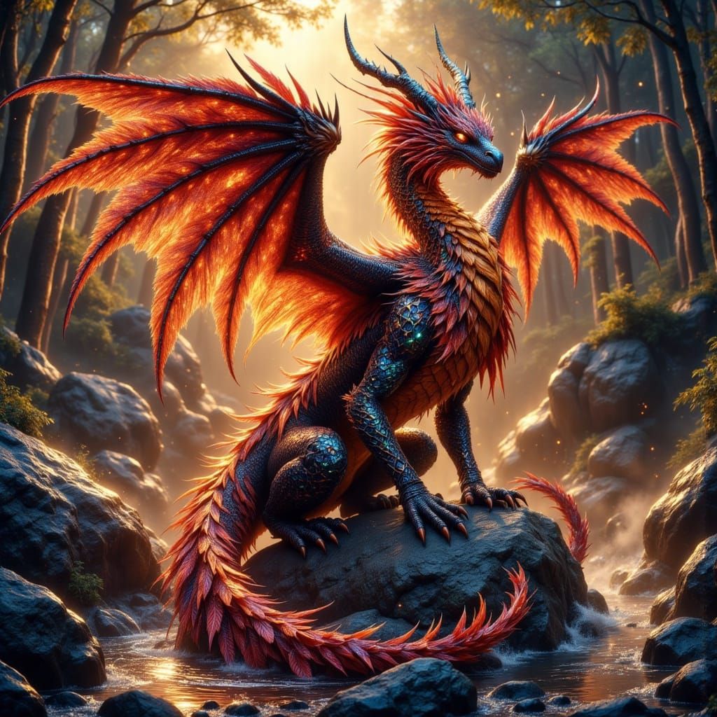 Feathered Phoenix Dragon in Digital Fantasy Art