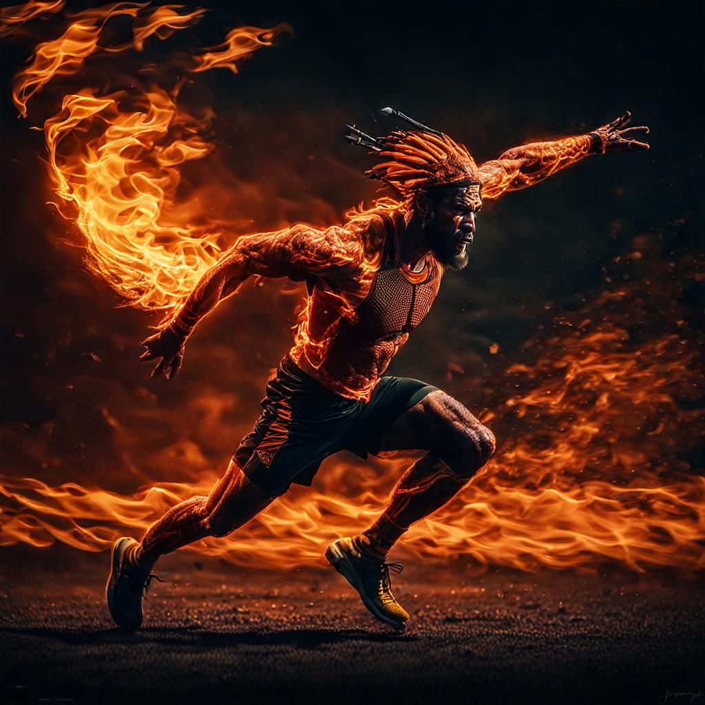 Fiery Paralympic Sprinter in Dark Fantasy Style