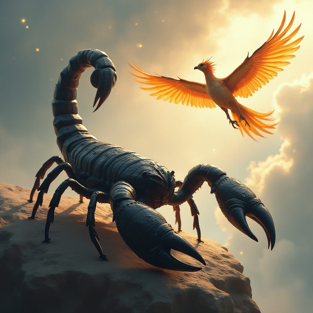 Scorpion and Phoenix in Dramatic Digital Painting Style