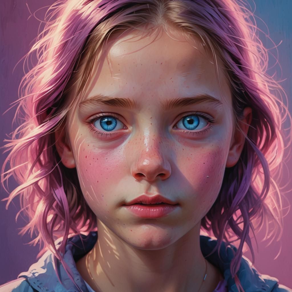 Hyperrealistic Portrait of a Girl with Blue Eyes
