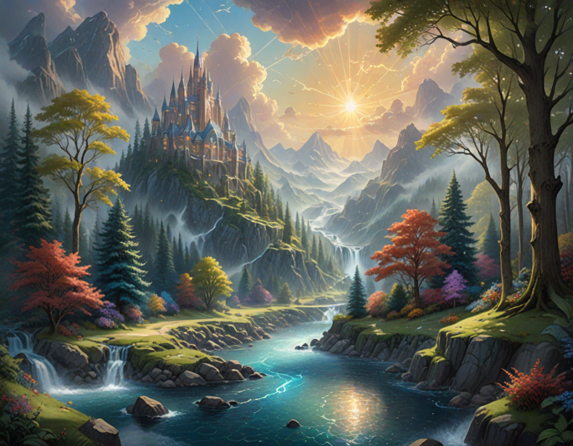 A Shimmering River of Sapphire in a Whimsical Crystal Realm