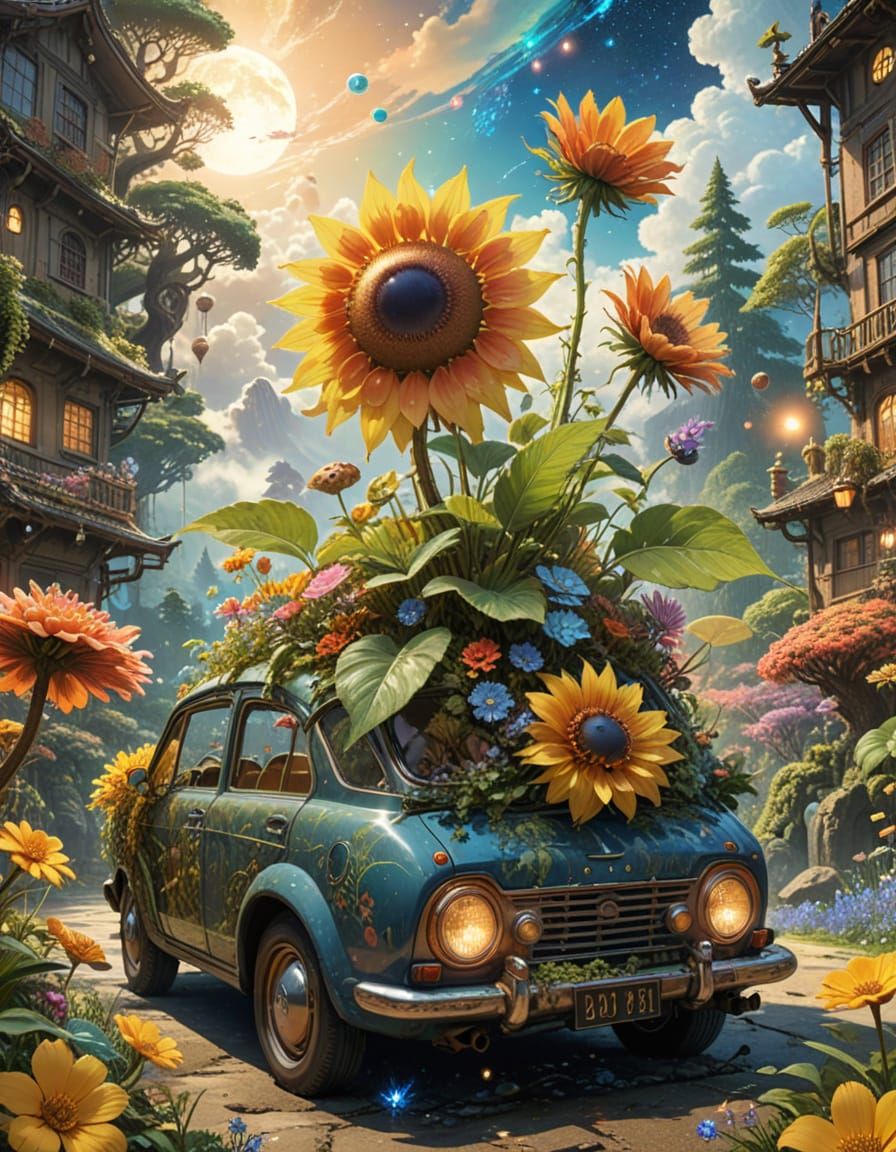 Enchanted Celestial Garden in Vibrant Watercolor