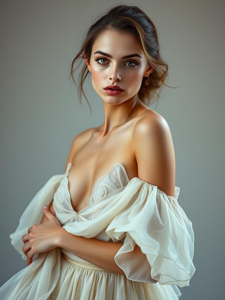 Ethereal Model in Flowing Dress: Fashion Photography