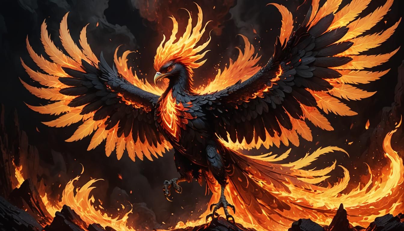 Dark Fantasy Phoenix Concept Art in Fire