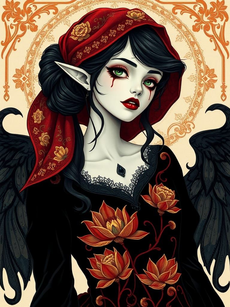 Gothic Folk Maiden with Emerald Eyes