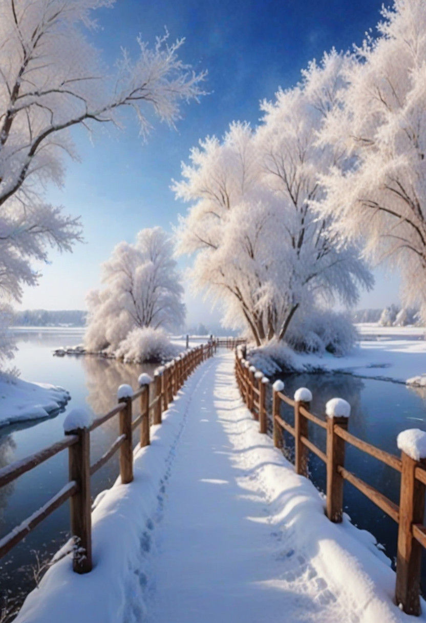 Mystical Snowy Bridge to a Winter Wonderland