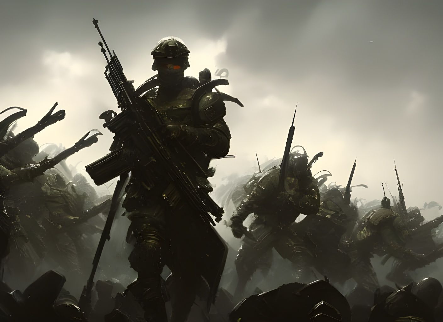 Epic Army in Dark Fantasy Style with Gold Accents