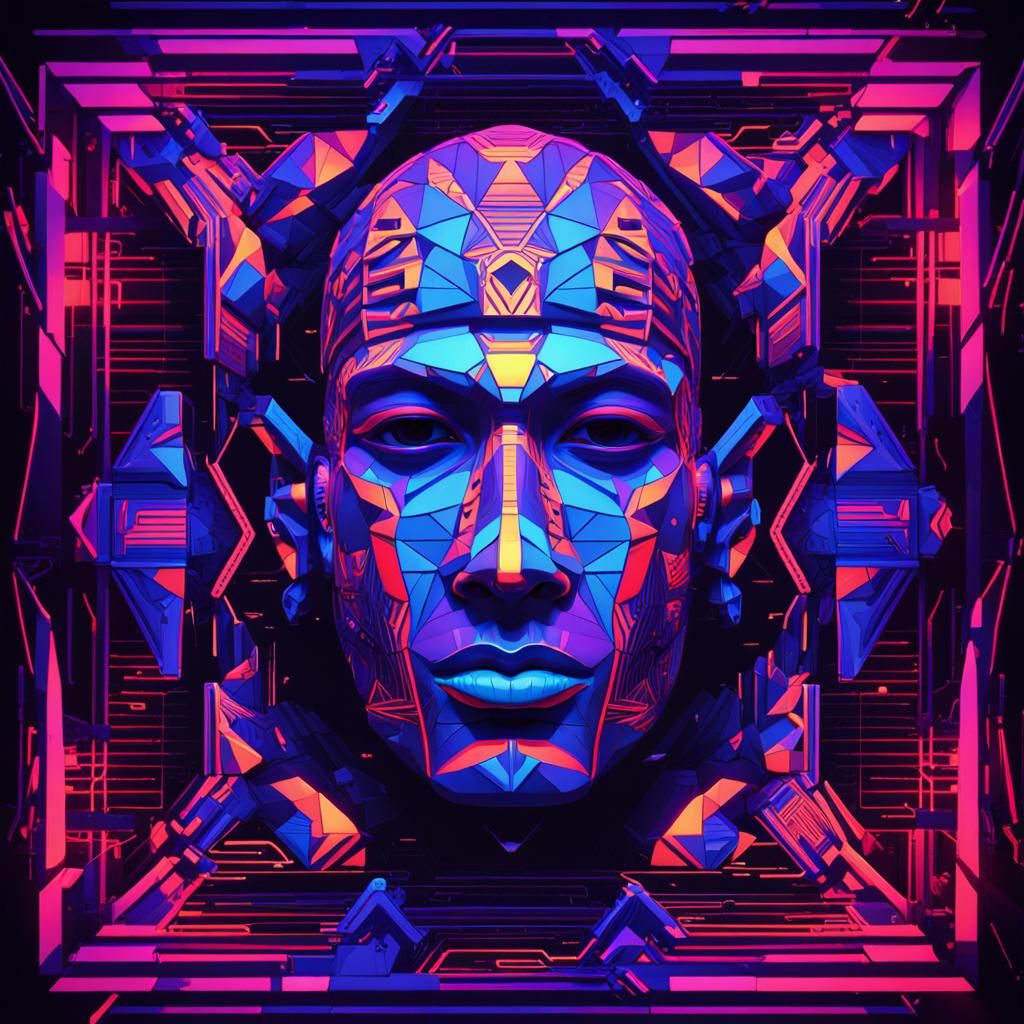 Nightclub DJ with Geometric Matrix in Digital Art Style