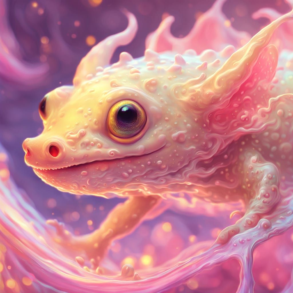 Surreal Axolotl Dreamscape in Pastel Colors