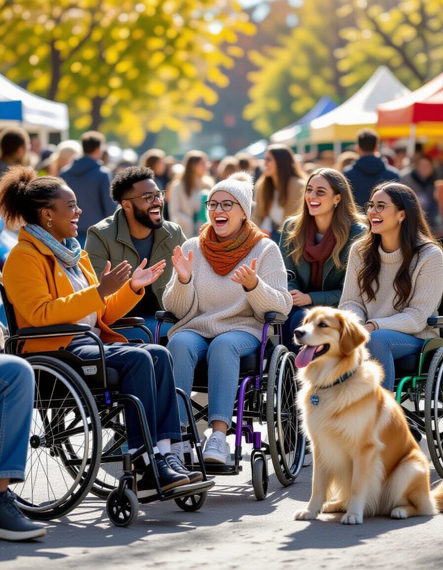 Joyful Diverse Group with Disabilities at Sunny Festival