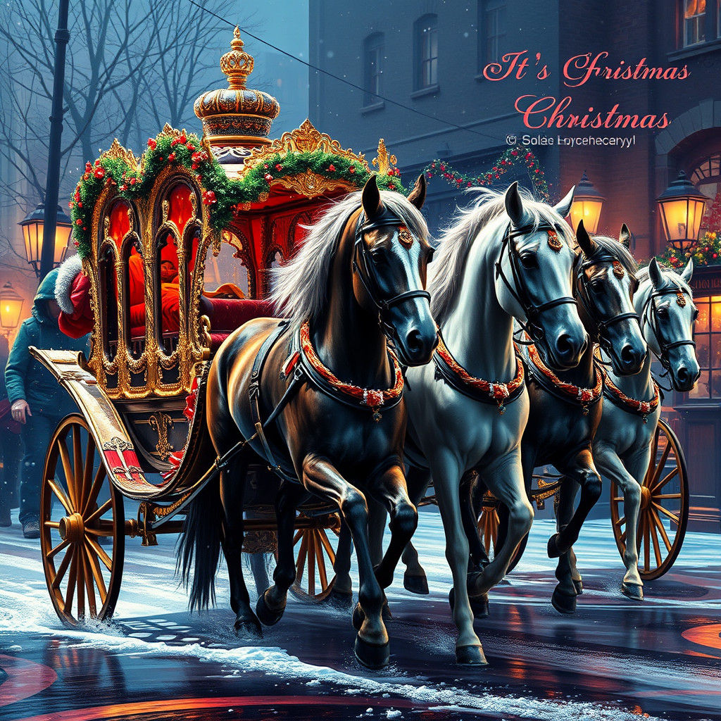 Victorian Christmas Carriage: Hyperrealistic Splash Art