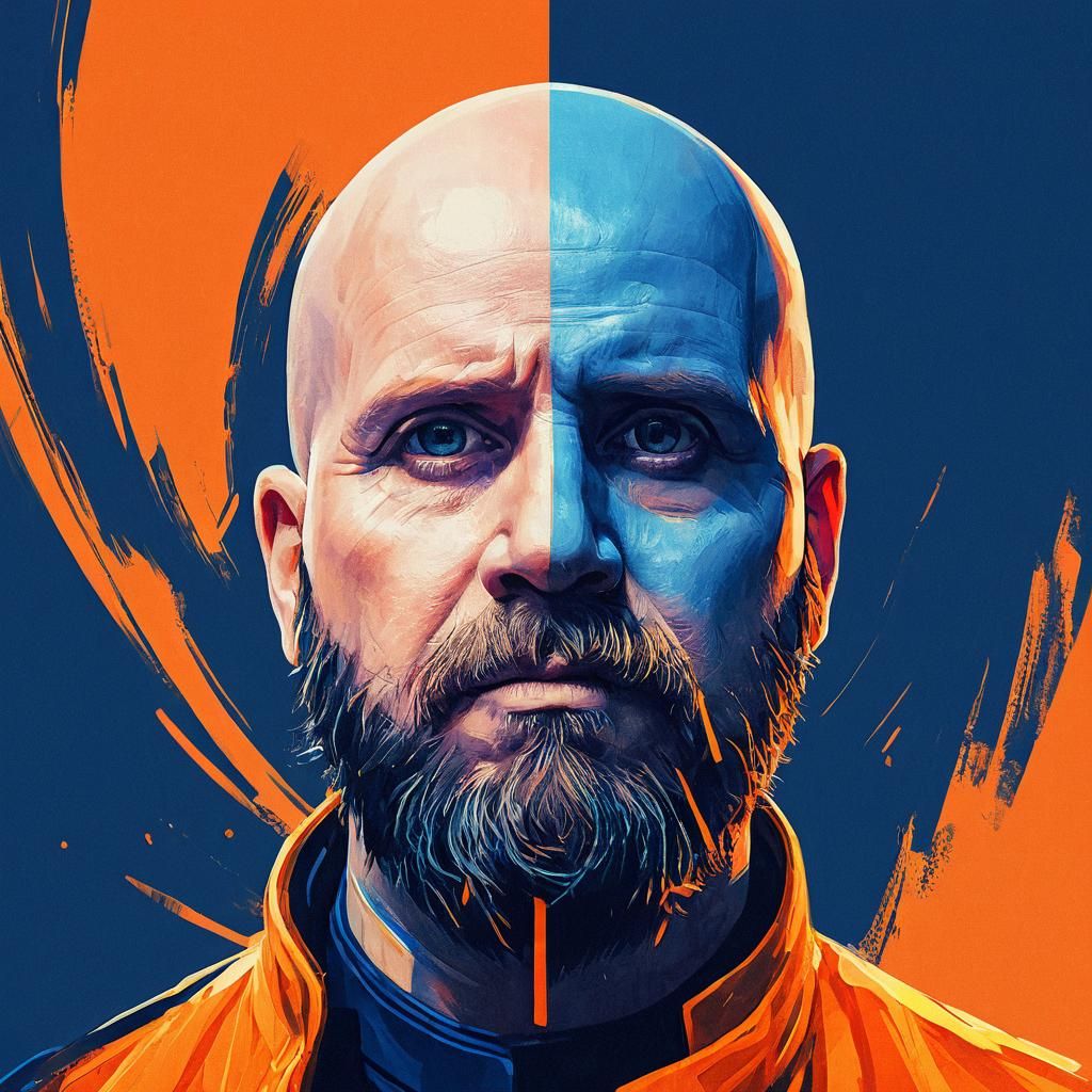 Anime Portrait of Bald Man with Beard
