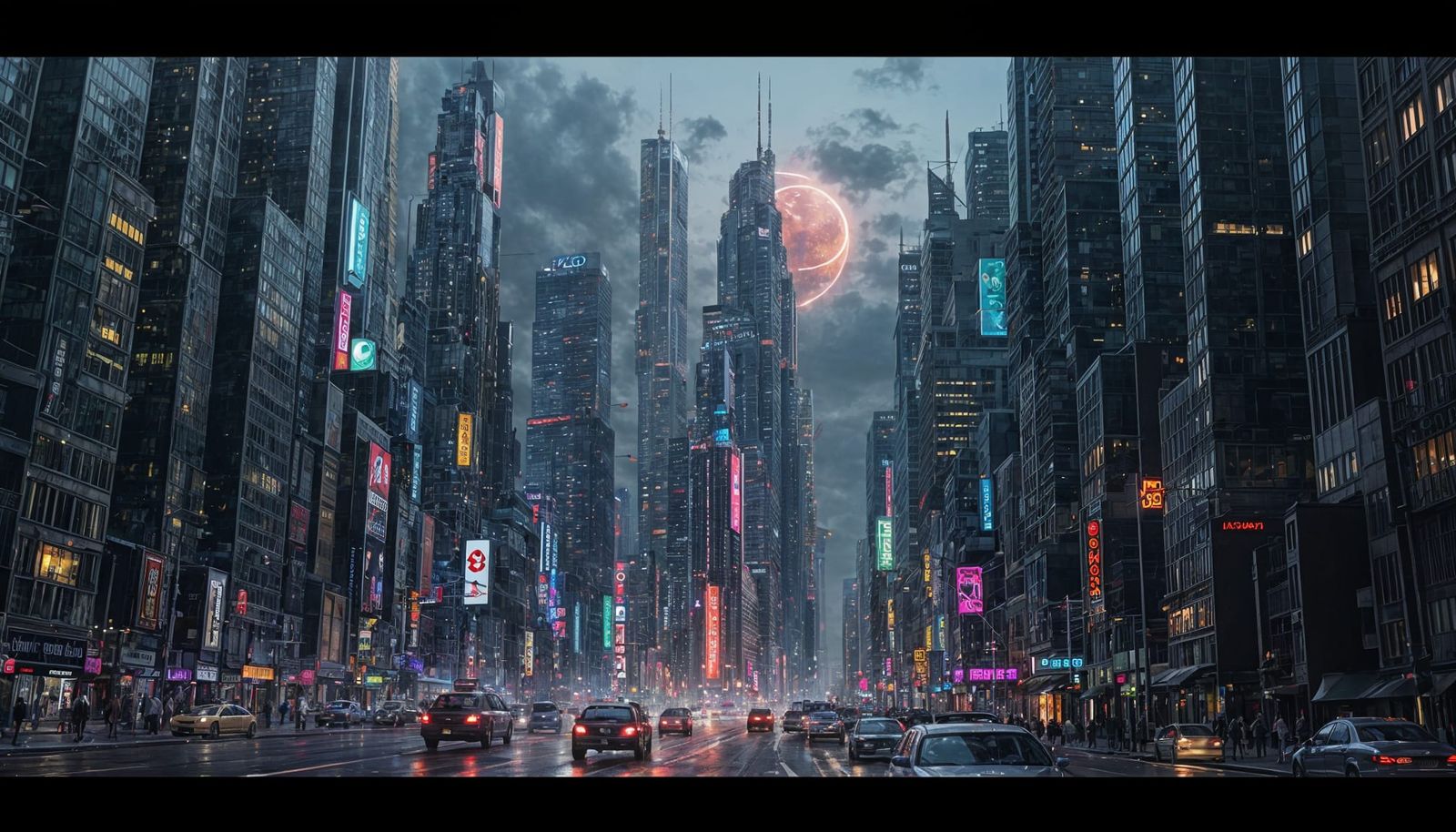 Neon Metropolis Under Crimson Moons: Retro-Futuristic Citysc...