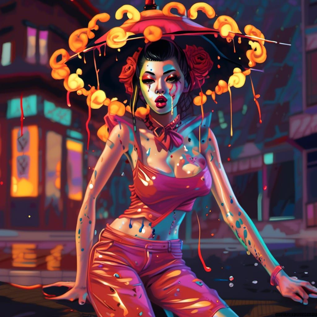 Colorful Japanese Rockabilly Graffiti Art