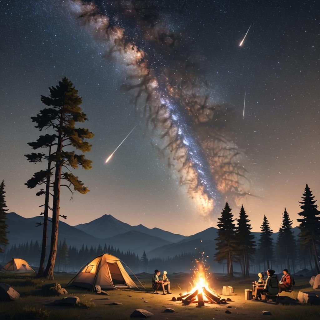 Night Campsite Under Milky Way in Anime Style