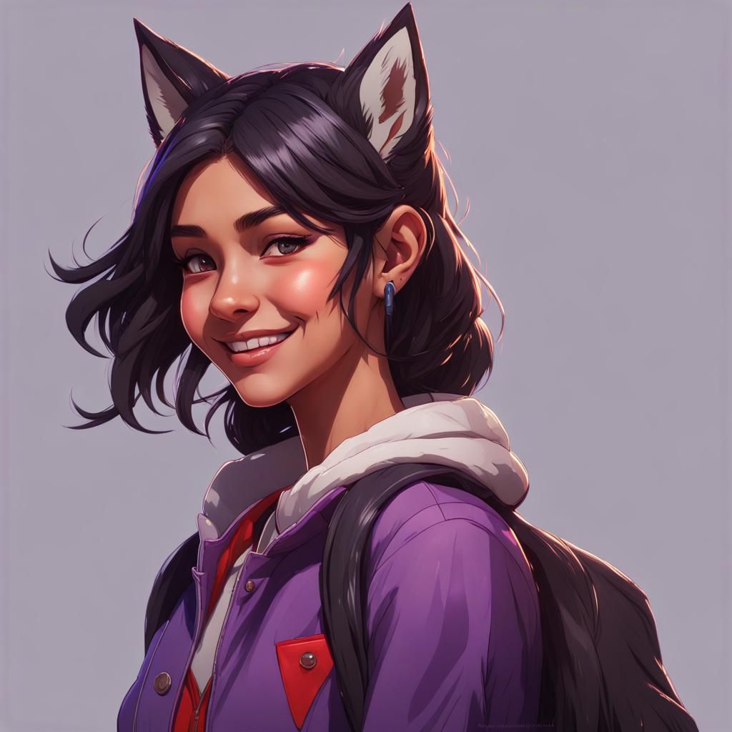 Teen Girl Portrait with Wolf Ears in Hyperdetailed Style