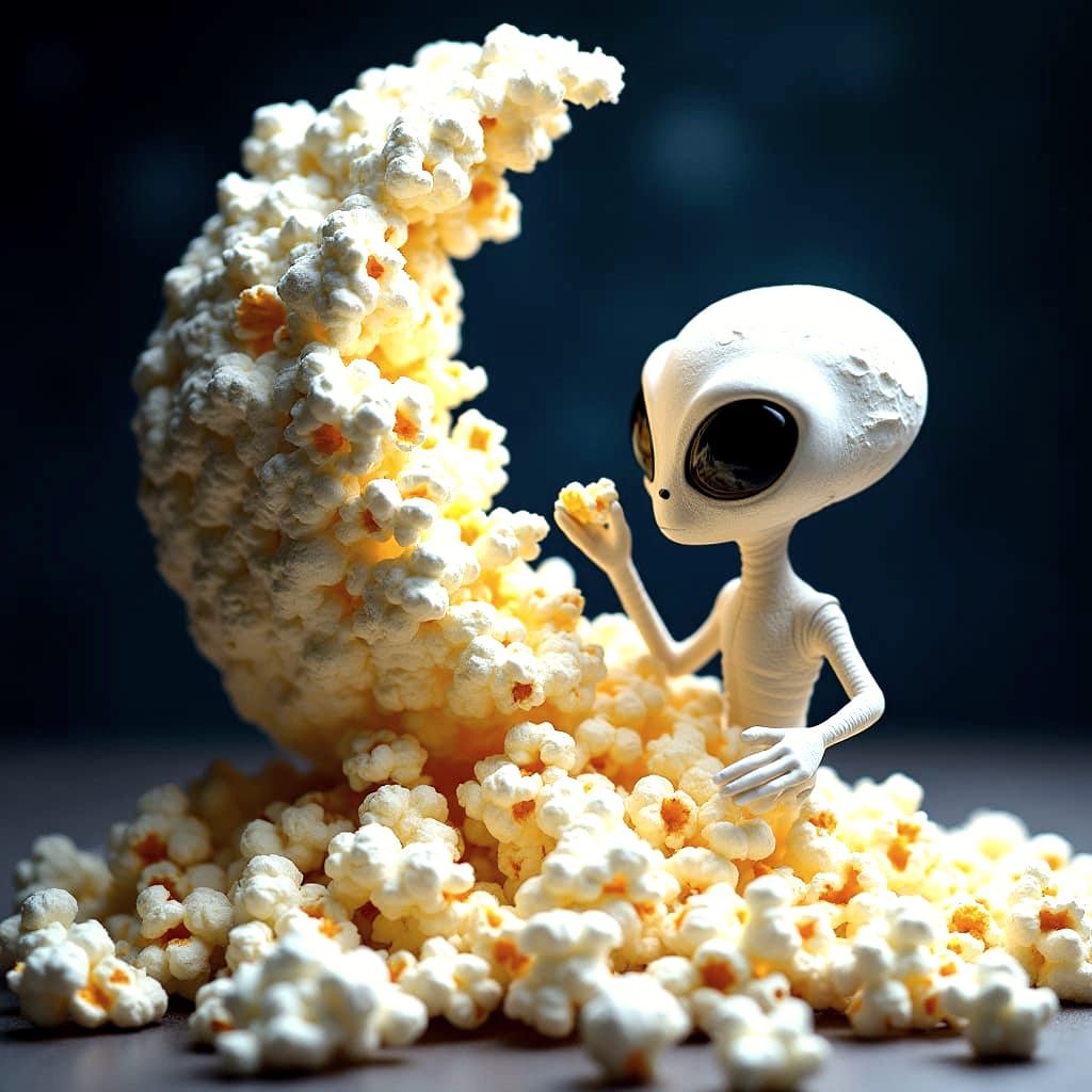 Alien Enjoying Popcorn Moon Meal