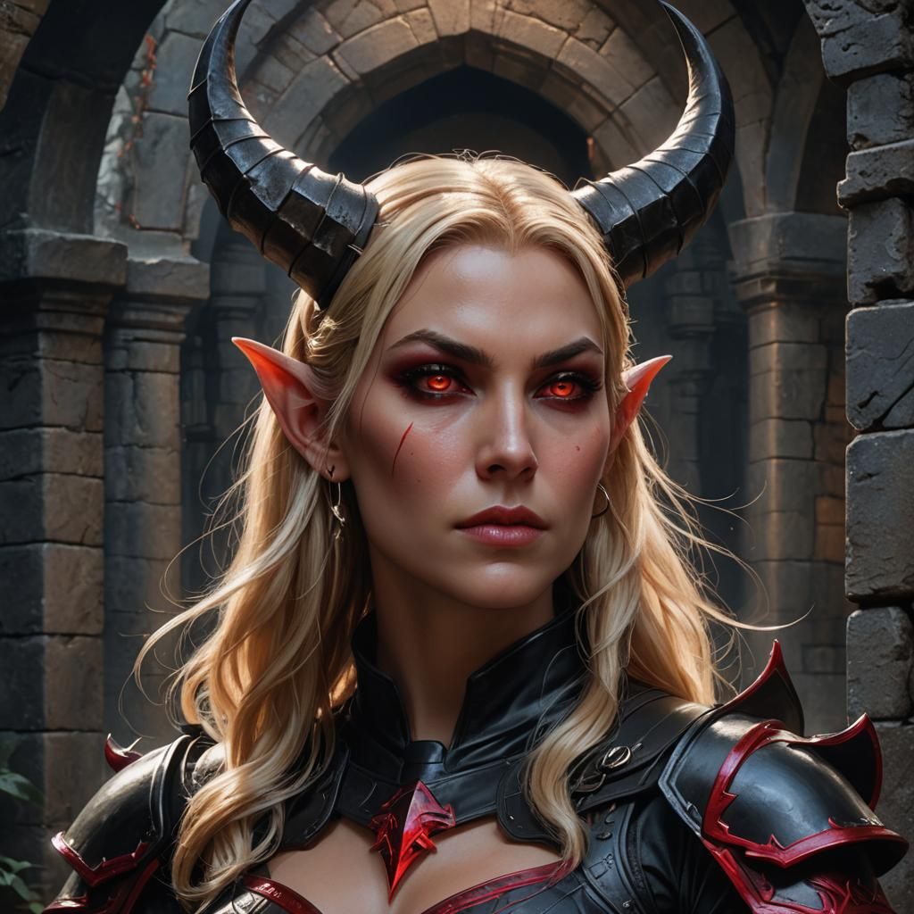 Tiefling Sorceress Portrait in Dark Fantasy Style