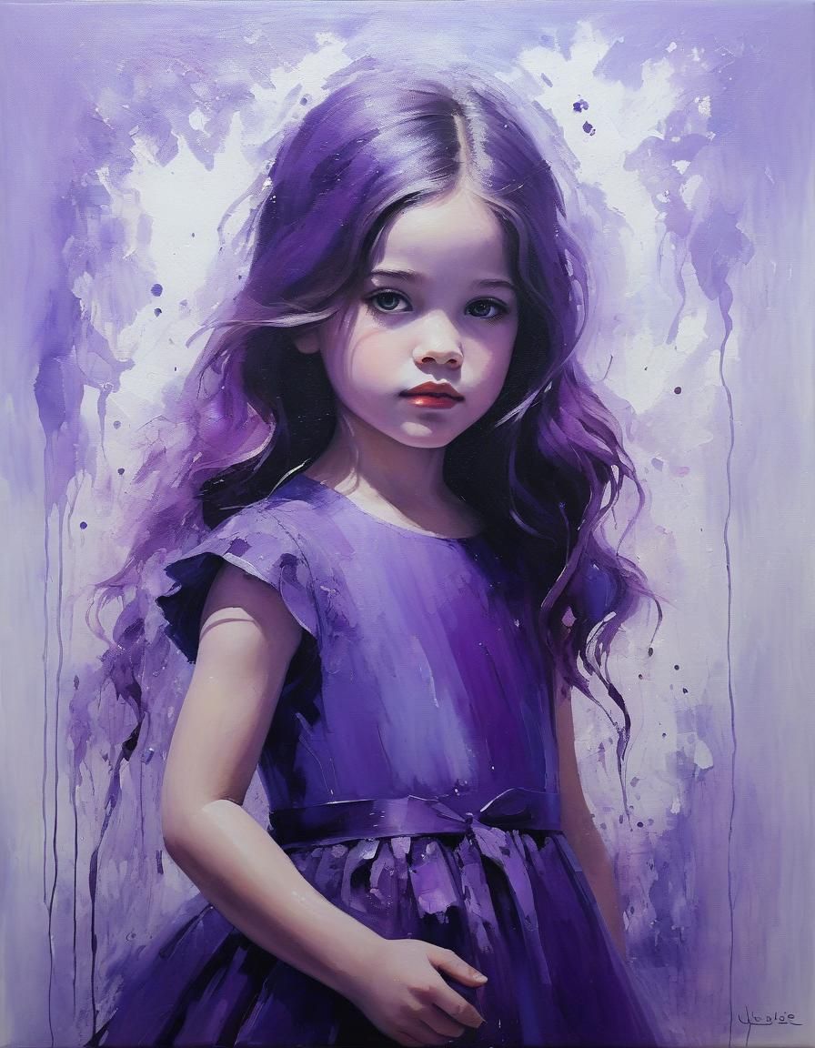Ethereal Girl Portrait in Purple, Impressionistic Oil Painti...