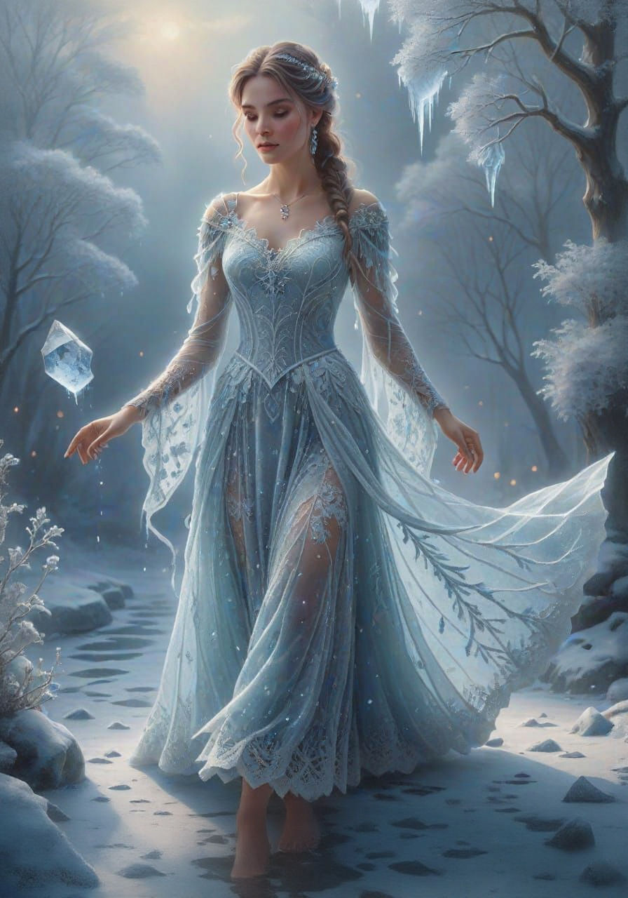 Ice Queen Casting Spells in Digital Artwork