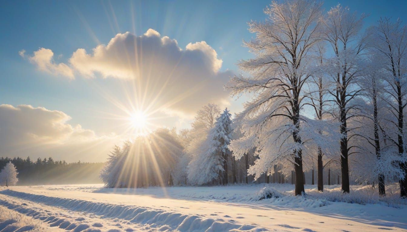 Heavenly Winter Scene with Divine Sunshine