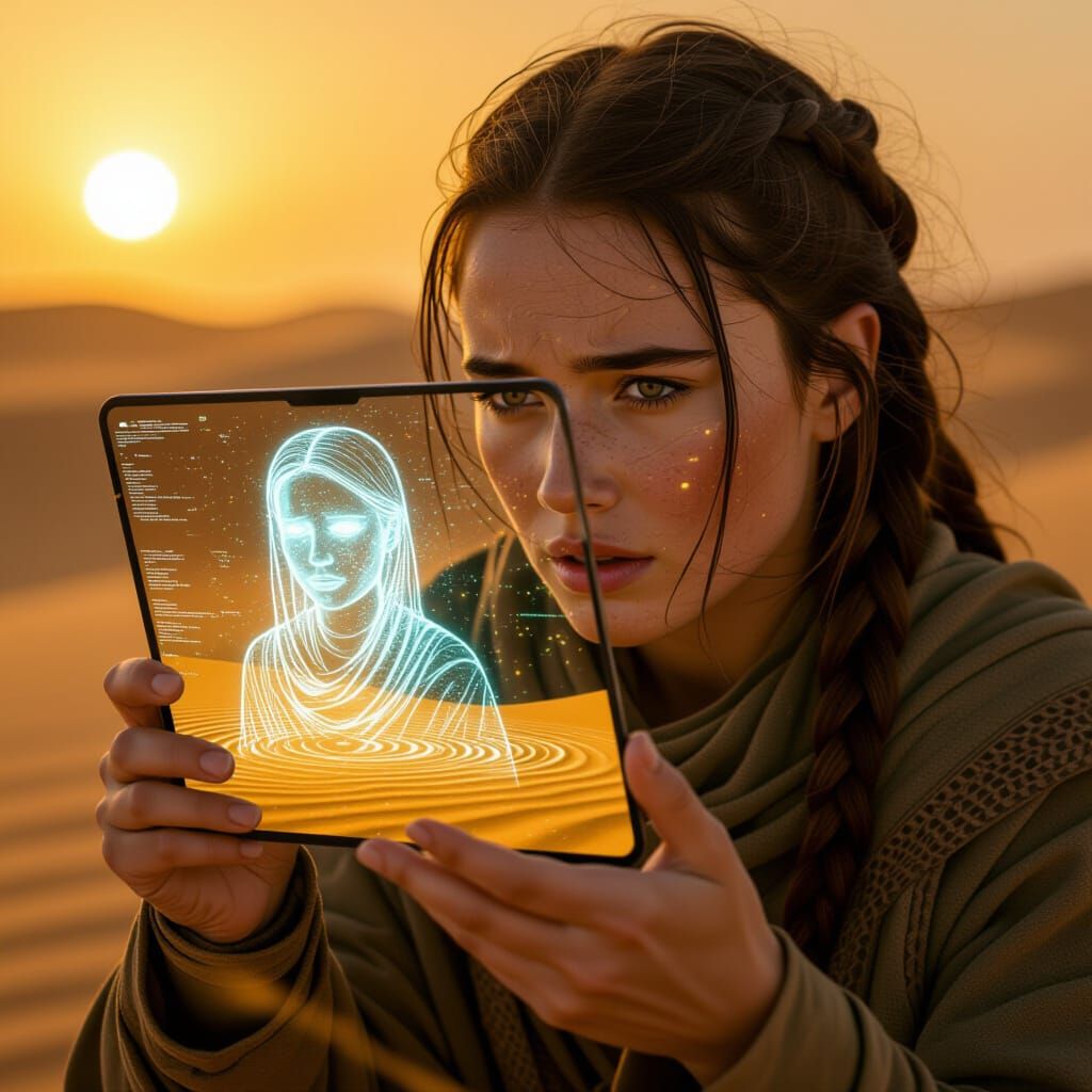 Lyra's Hand Grips Alien iPad Plate Amidst Sandstorm