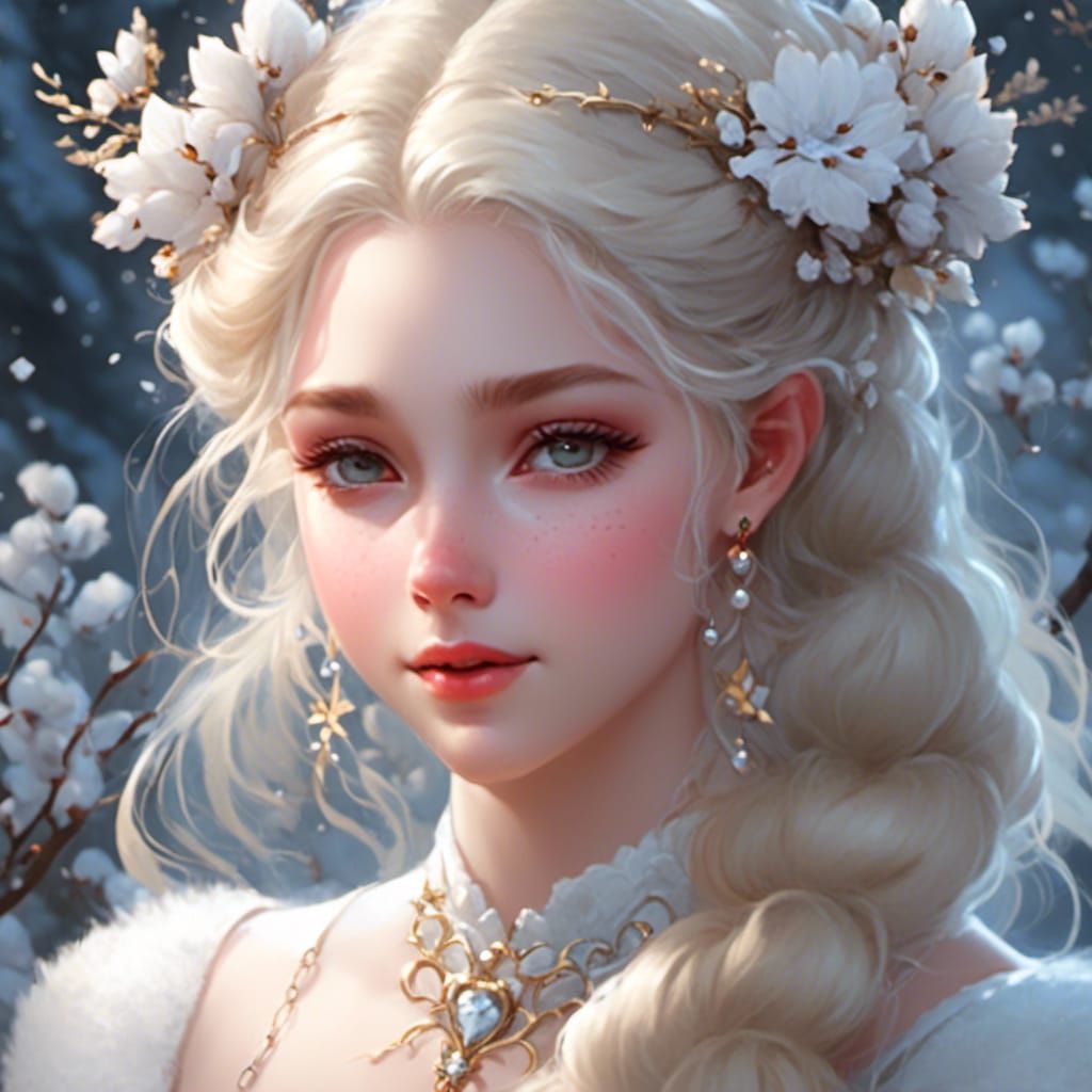 Snow Fairy Girl in Enchanted Winter Garden