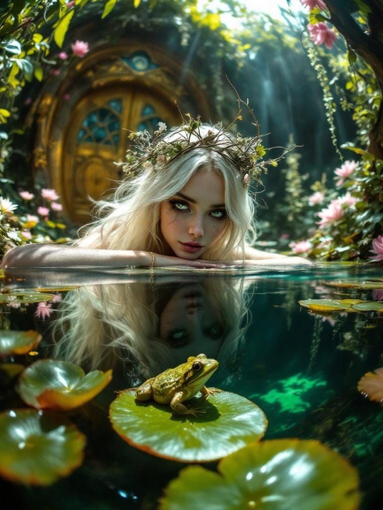 Enchanted Pond: Woodland Girl in Dreamlike Setting