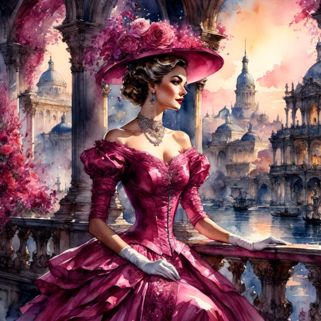 victorian lady in fuchsia