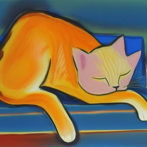 Abstract Cat Sleeping in Complementary Colors