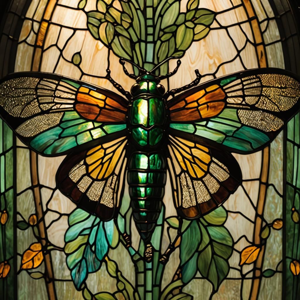 Iridescent Cicada Tiffany Stained Glass Lamp