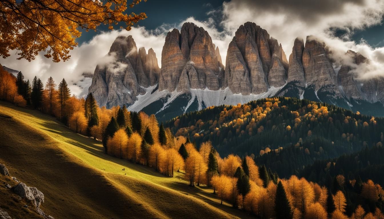 Dolomites Mountain Peaks in Autumn Colors