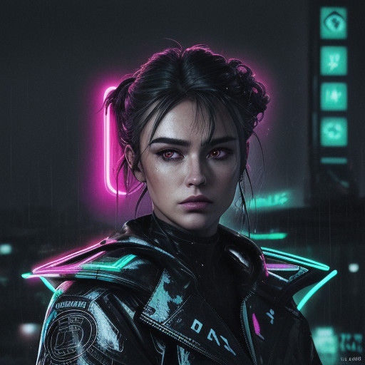 Cybernetic Overlord in Neon Noir Cityscape