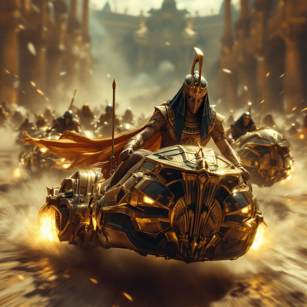 Pharaoh's Pod Race: Ancient Warlords in Cyberpunk Style