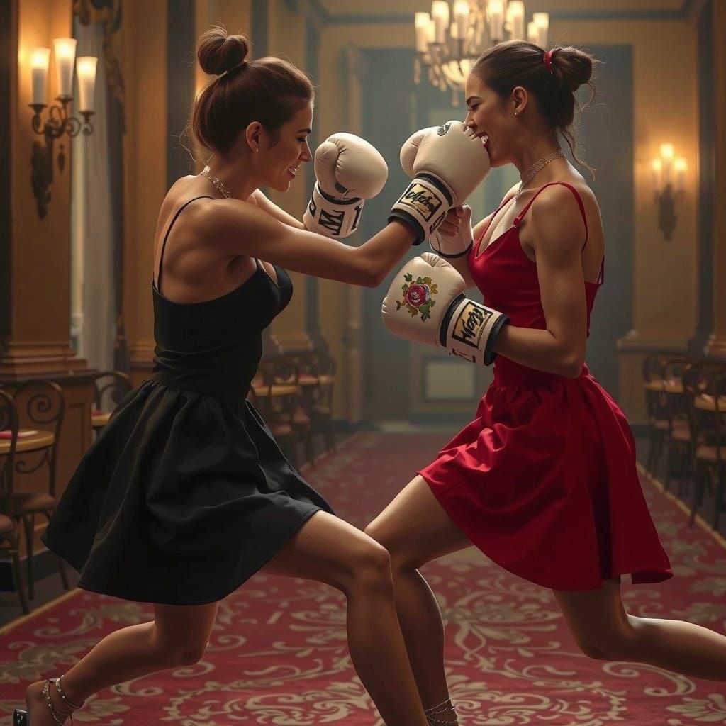 Hyper-Realistic Female Boxers in High-Fashion Fight Scene