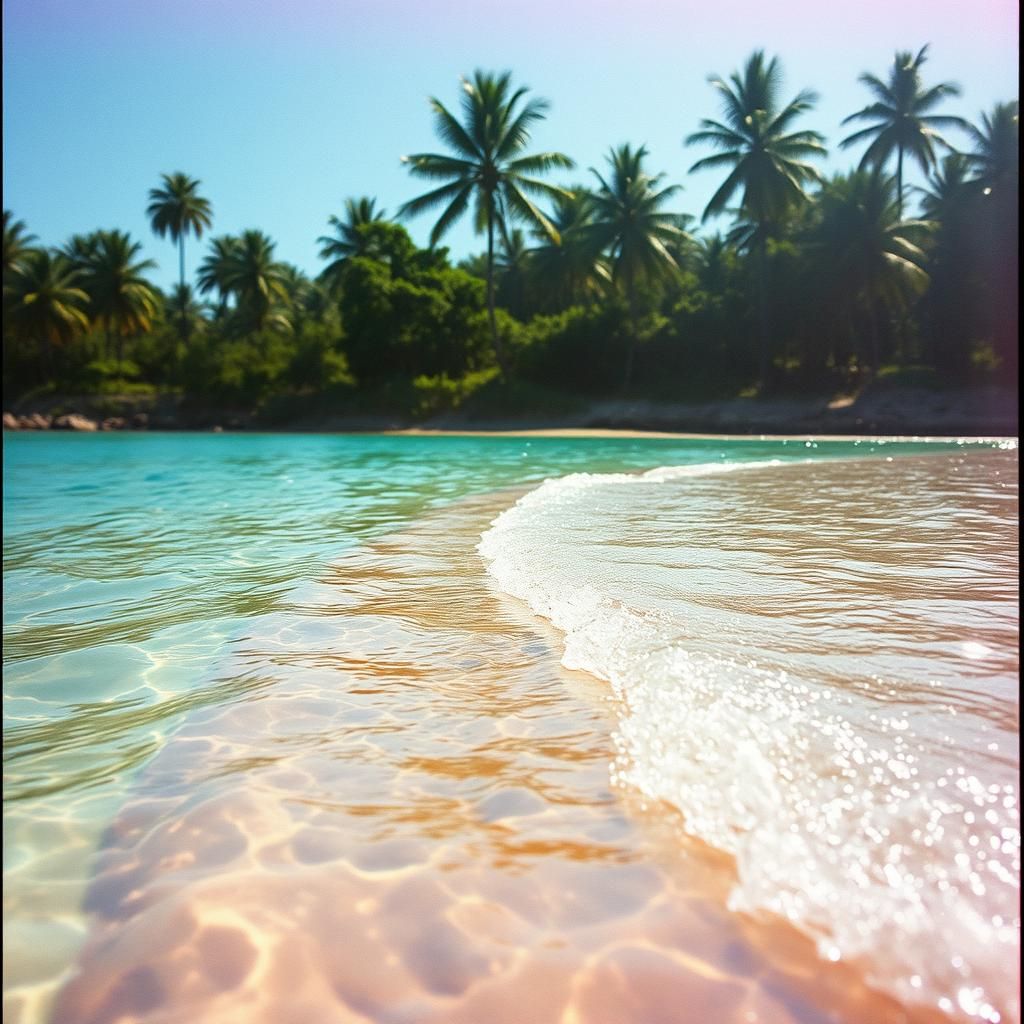 Rainbow Waters Meet Sun-Kissed Shore: A Cinematic Vision