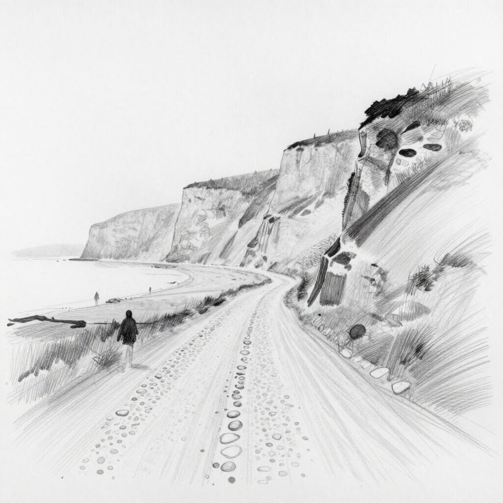 Abstract Black and White Sketch of Gaspé Shoreline